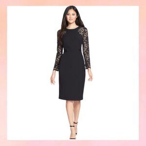 Vince Camuto Black Lace Yoke Long Sleeve Sheath Dress - Size 10